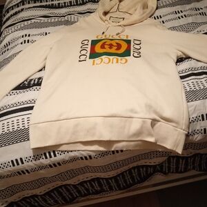 Gucci Ivory Hoodie with Multicolor Logo